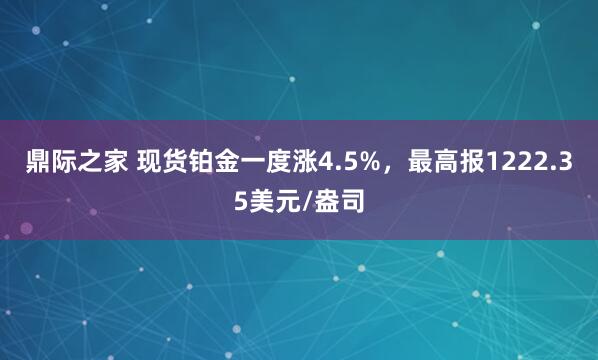 鼎际之家 现货铂金一度涨4.5%，最高报1222.35美元/盎司